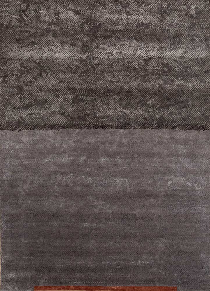urban pause by kavi grey and black wool and bamboo silk hand knotted Rug - HeadShot