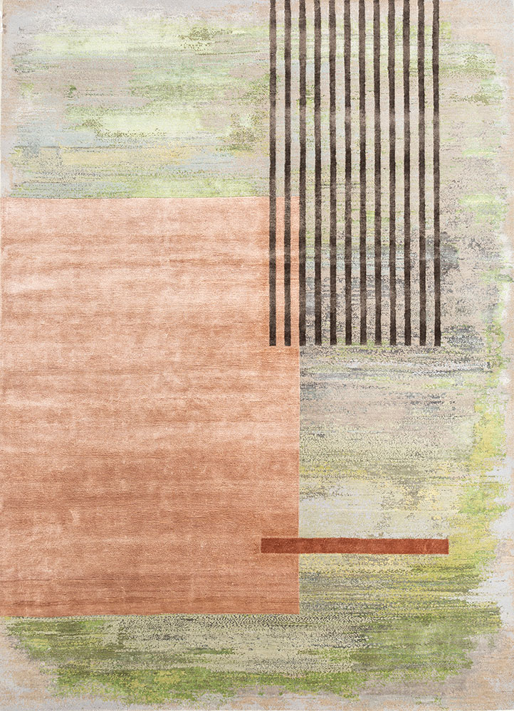 aakar by kavi grey and black wool and bamboo silk hand knotted Rug - HeadShot
