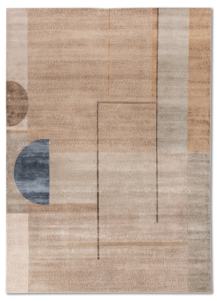 aakar by kavi beige and brown wool and bamboo silk hand knotted Rug - HeadShot
