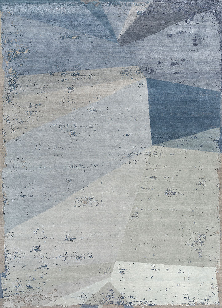 aakar by kavi blue wool and bamboo silk hand knotted Rug - HeadShot