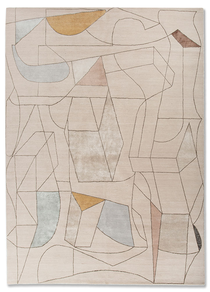 aakar by kavi ivory wool and bamboo silk hand knotted Rug - HeadShot