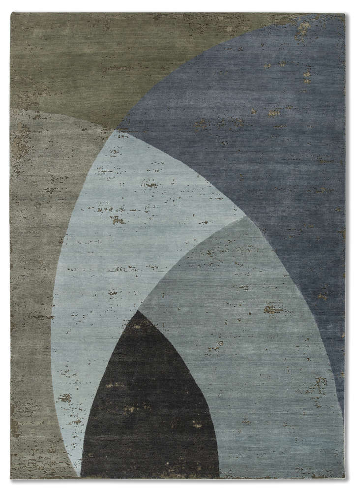 unfold by kavi green wool and bamboo silk hand knotted Rug - HeadShot