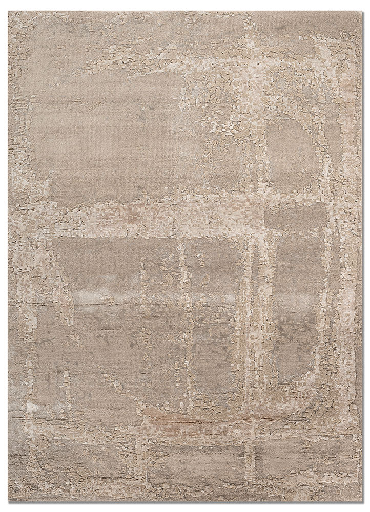 aprezo ivory wool and bamboo silk hand knotted Rug - HeadShot