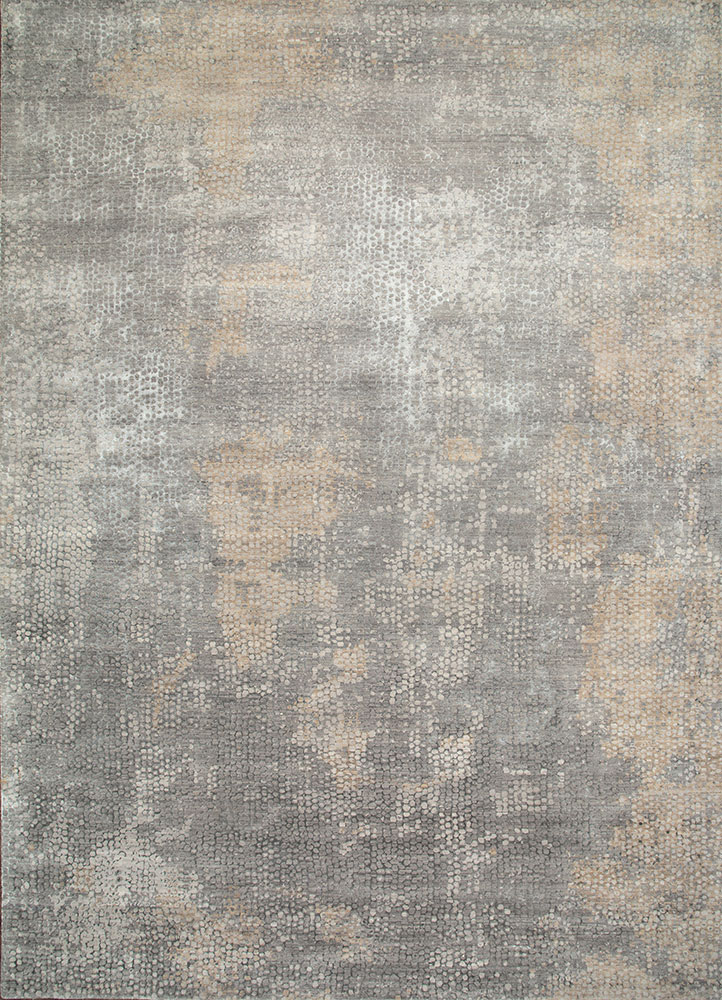 chaos theory by kavi grey and black wool and bamboo silk hand knotted Rug - HeadShot