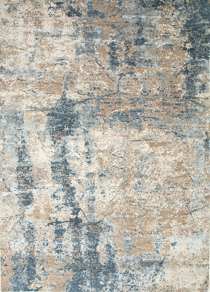 chaos theory by kavi beige and brown wool and bamboo silk hand knotted Rug - HeadShot