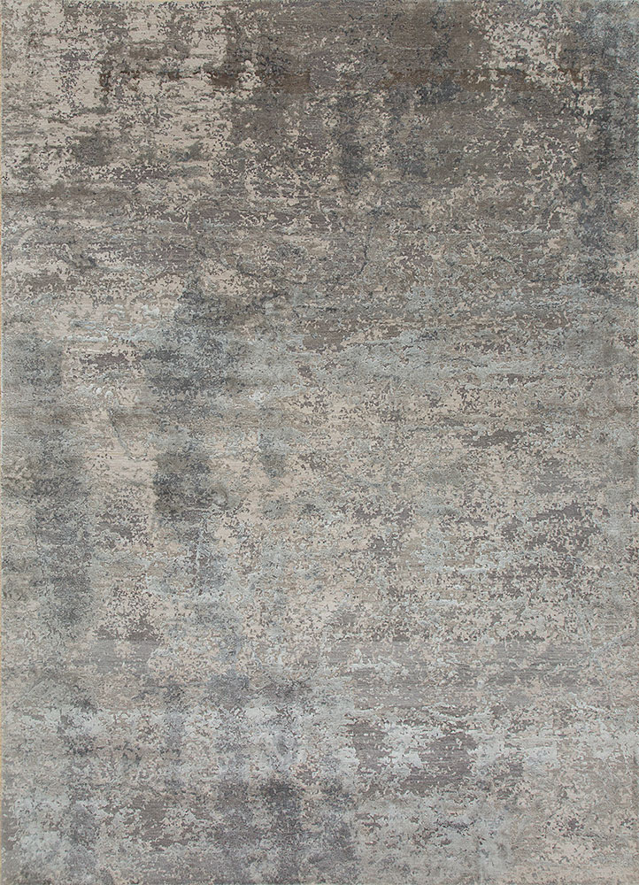 chaos theory by kavi grey and black wool and bamboo silk hand knotted Rug - HeadShot