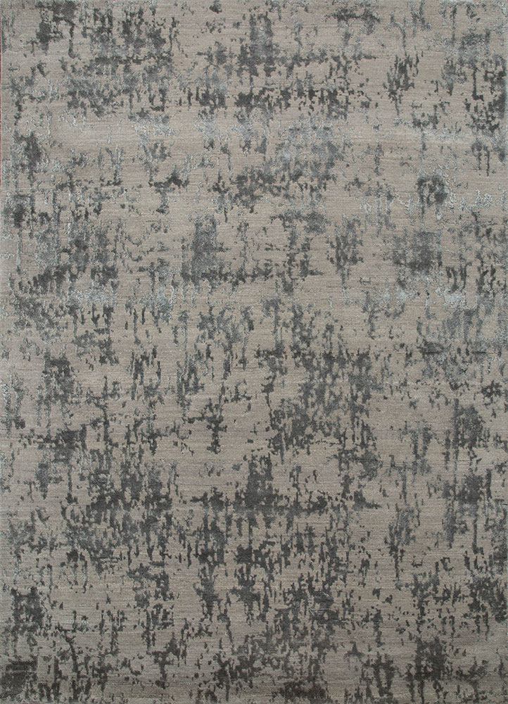 chaos theory by kavi grey and black wool and bamboo silk hand knotted Rug - HeadShot