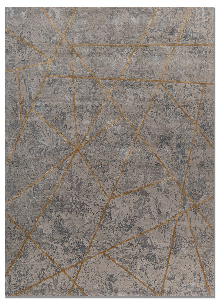 chaos theory by kavi grey and black wool and bamboo silk hand knotted Rug - HeadShot