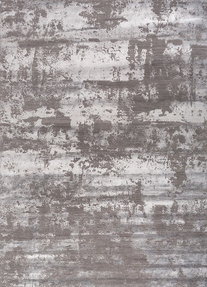 project error by kavi grey and black wool and bamboo silk hand knotted Rug - HeadShot