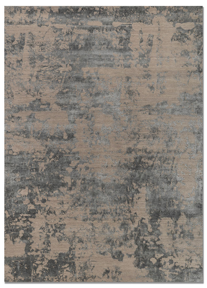 project error by kavi grey and black wool and bamboo silk hand knotted Rug - HeadShot