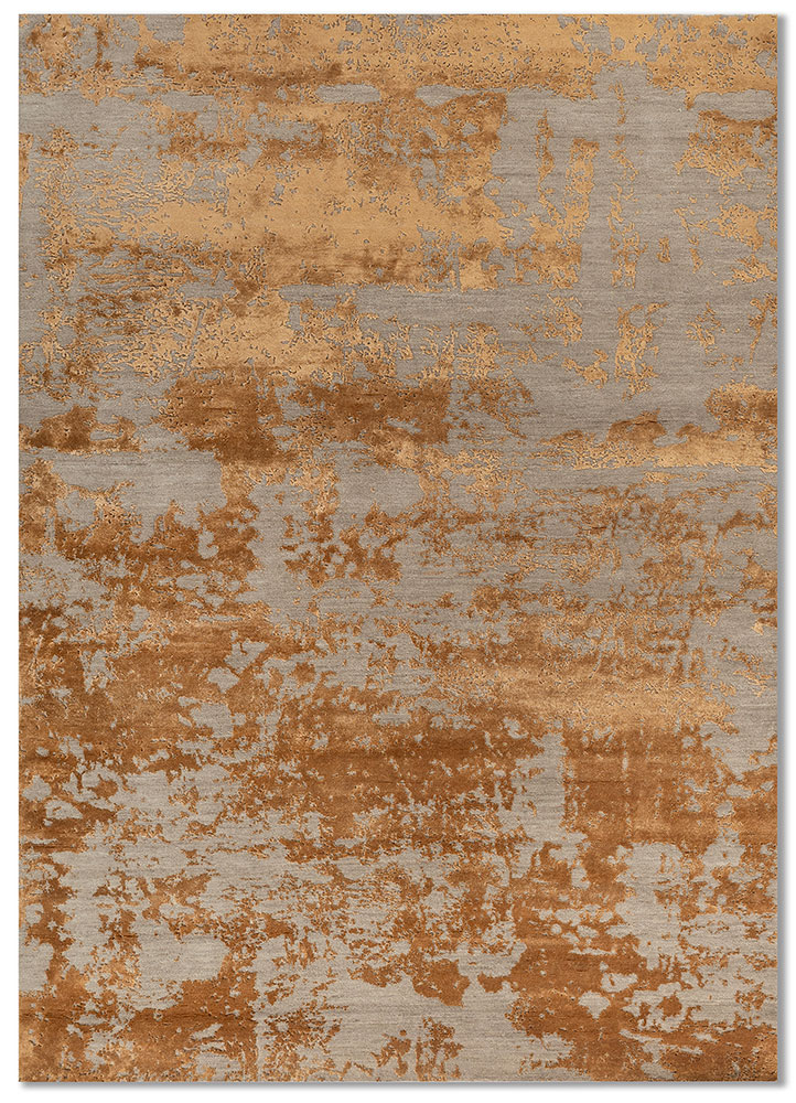 project error by kavi beige and brown wool and bamboo silk hand knotted Rug - HeadShot