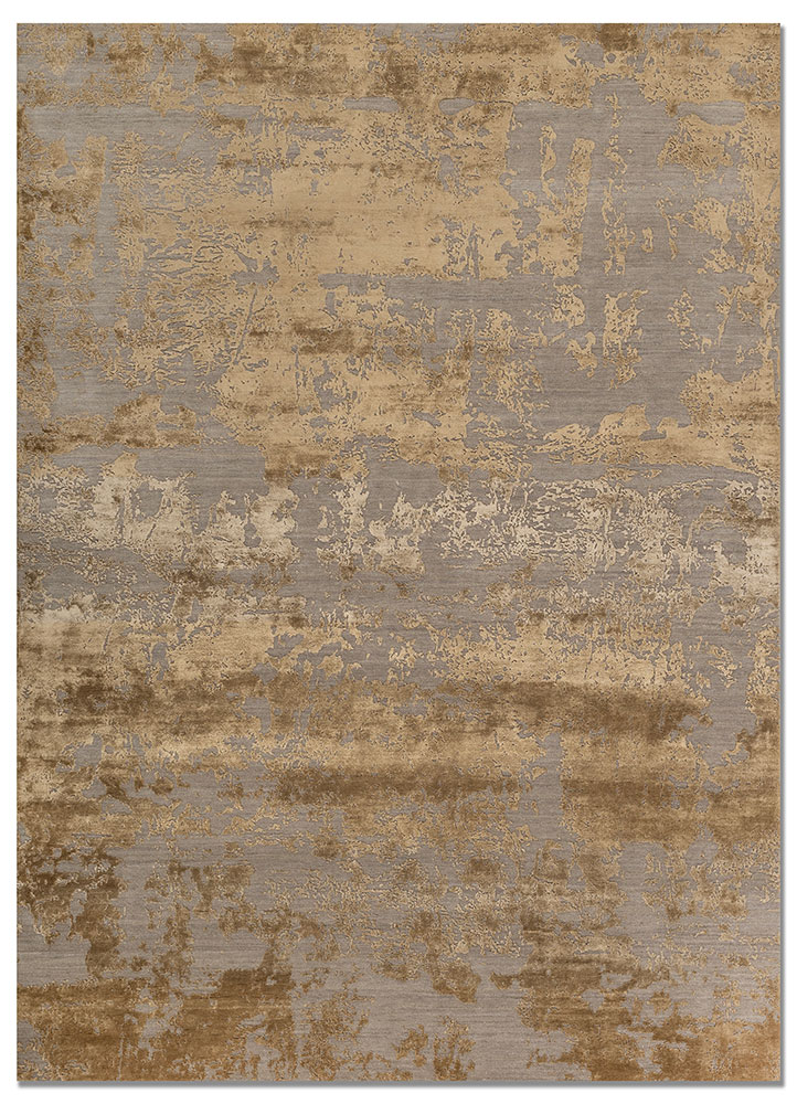 project error by kavi beige and brown wool and bamboo silk hand knotted Rug - HeadShot