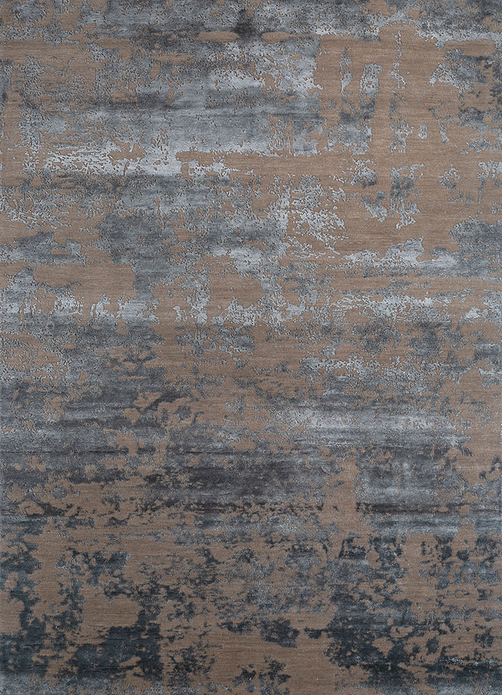 project error by kavi beige and brown wool and bamboo silk hand knotted Rug - HeadShot