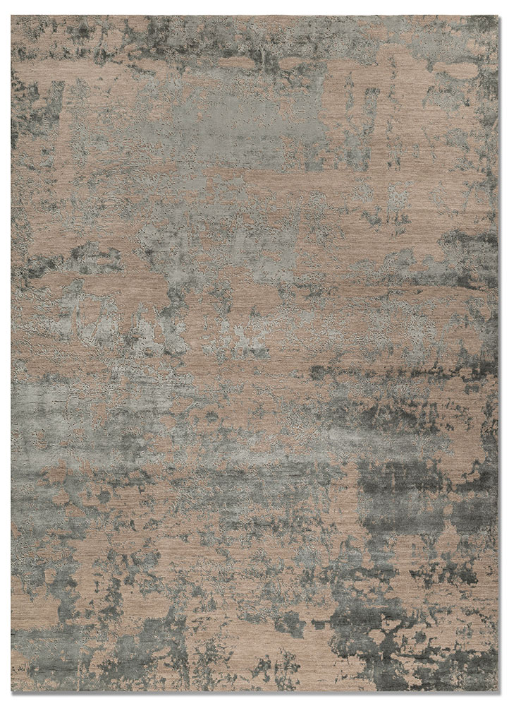 project error by kavi beige and brown wool and bamboo silk hand knotted Rug - HeadShot