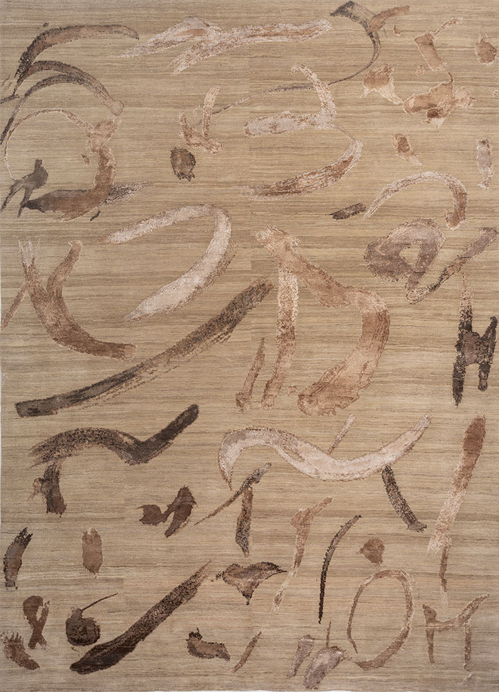 free verse by kavi beige and brown wool and bamboo silk hand knotted Rug - HeadShot