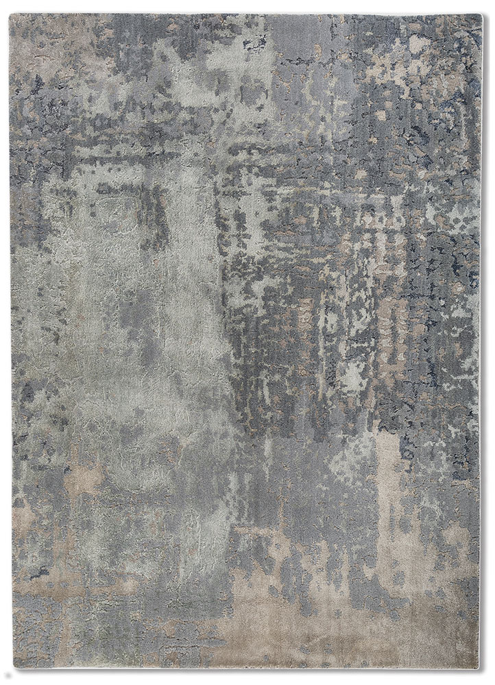 chaos theory by kavi grey and black wool and bamboo silk hand knotted Rug - HeadShot