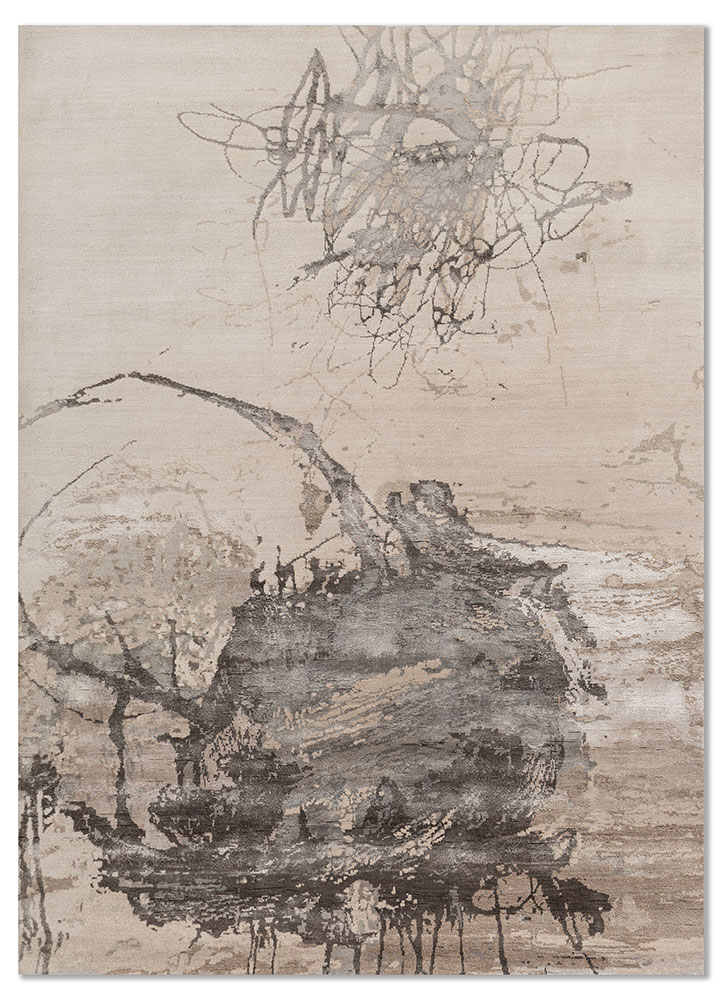 free verse by kavi ivory wool and bamboo silk hand knotted Rug - HeadShot