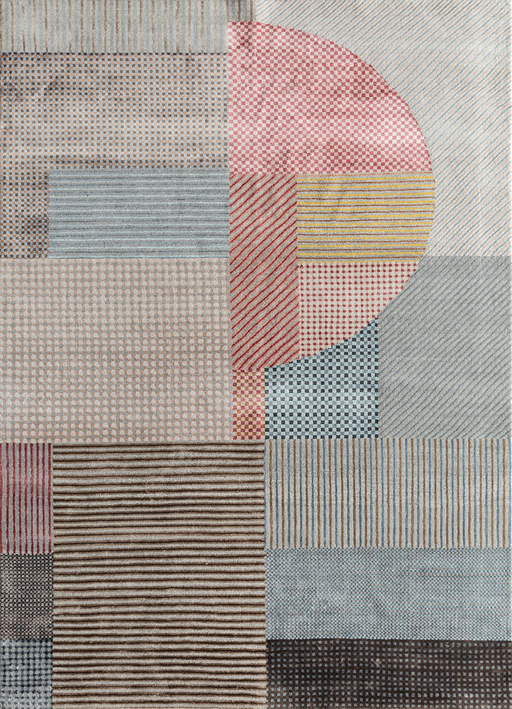 chaos theory by kavi grey and black wool and bamboo silk hand knotted Rug - HeadShot