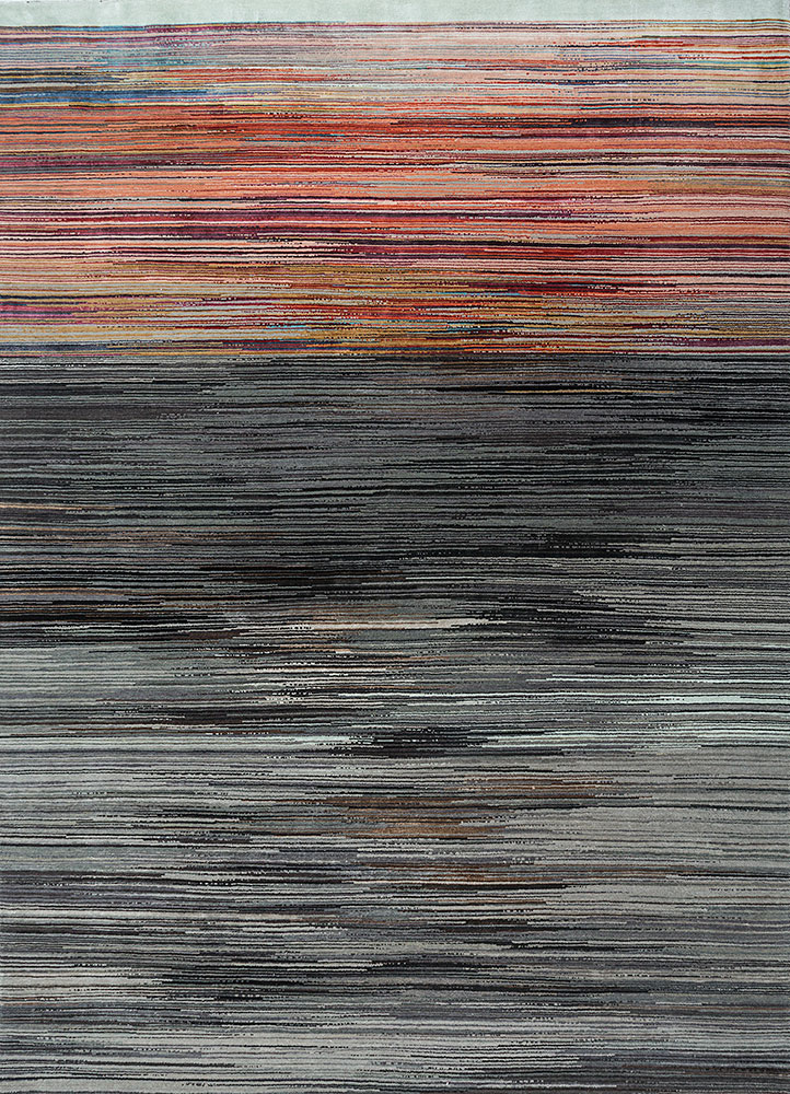 chaos theory by kavi grey and black wool and bamboo silk hand knotted Rug - HeadShot