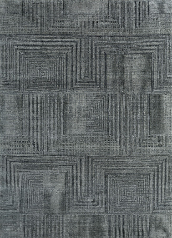 project error by kavi grey and black wool and bamboo silk hand knotted Rug - HeadShot