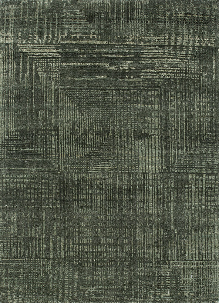 project error by kavi green wool and bamboo silk hand knotted Rug - HeadShot