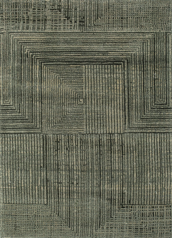 project error by kavi green wool and bamboo silk hand knotted Rug - HeadShot