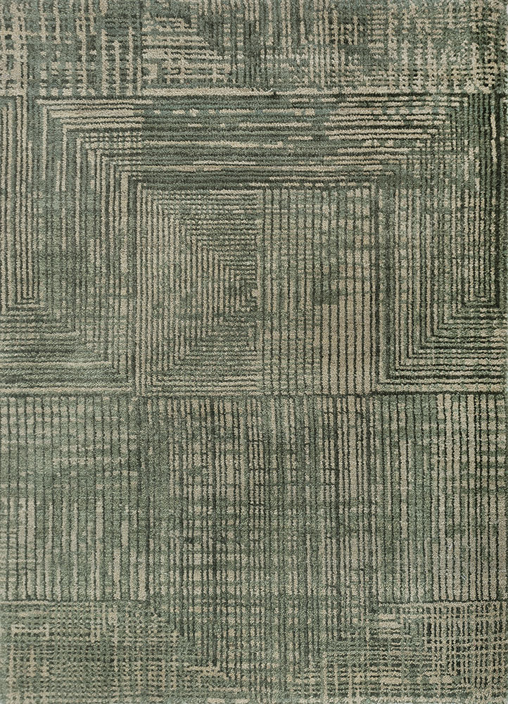 project error by kavi green wool and bamboo silk hand knotted Rug - HeadShot