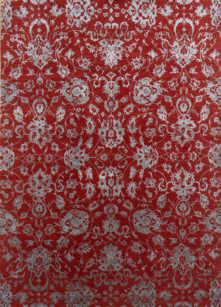 chaos theory by kavi red and orange wool and bamboo silk hand knotted Rug - HeadShot