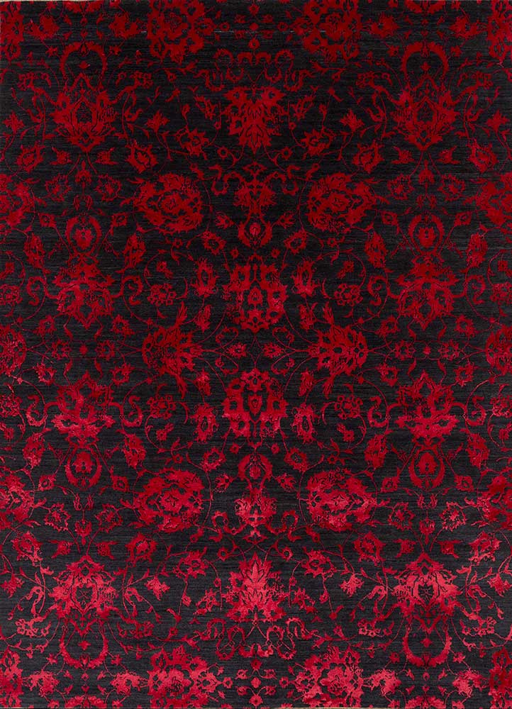 chaos theory by kavi red and orange wool and bamboo silk hand knotted Rug - HeadShot