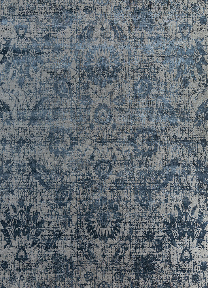 chaos theory by kavi grey and black wool and bamboo silk hand knotted Rug - HeadShot