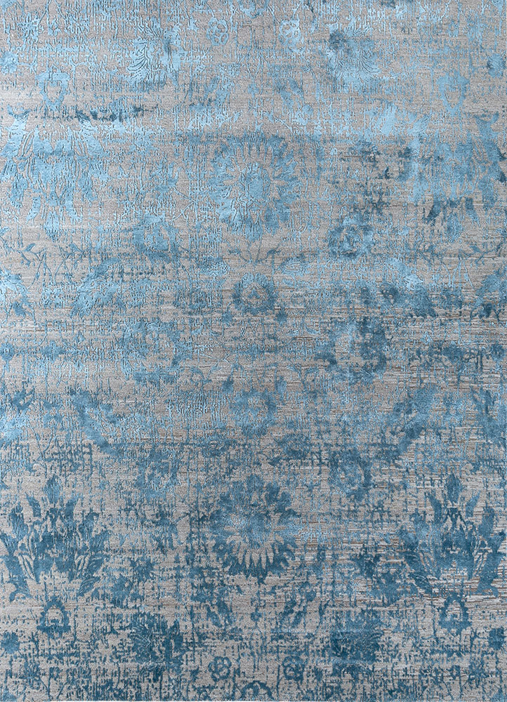 chaos theory by kavi grey and black wool and bamboo silk hand knotted Rug - HeadShot