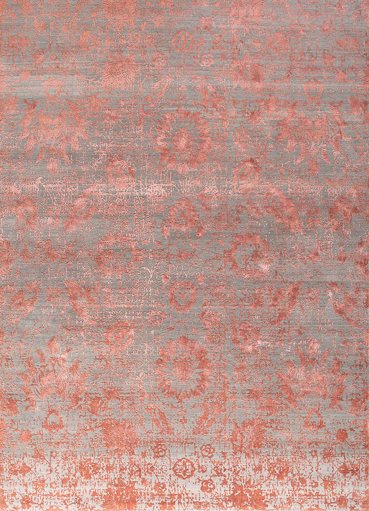 chaos theory by kavi red and orange wool and bamboo silk hand knotted Rug - HeadShot