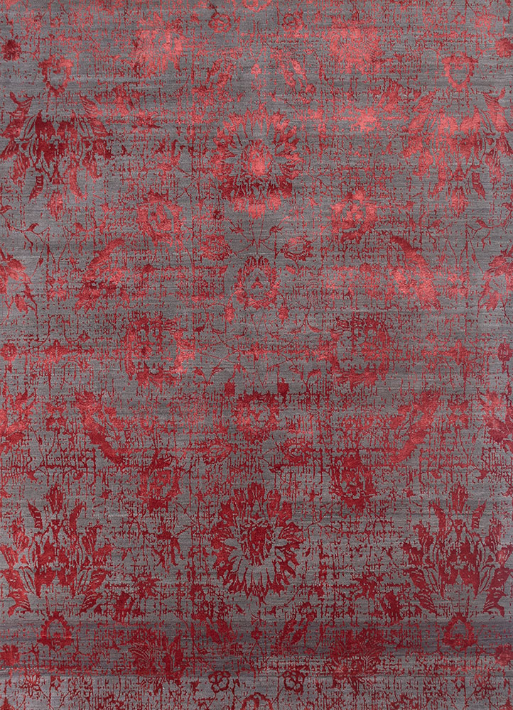 chaos theory by kavi grey and black wool and bamboo silk hand knotted Rug - HeadShot