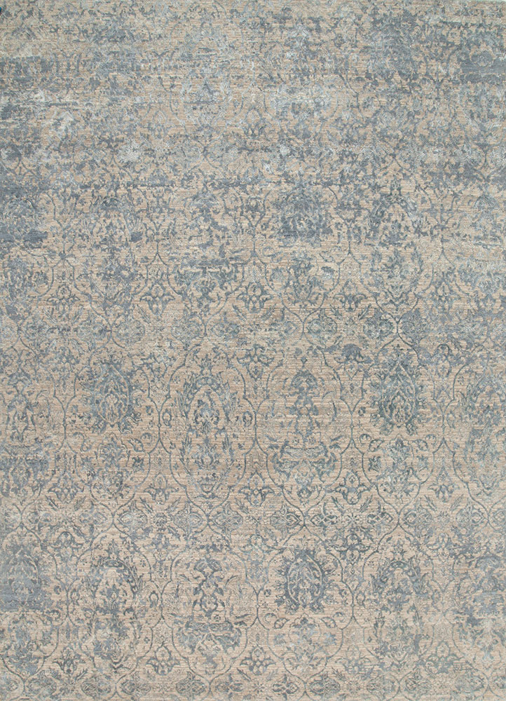 chaos theory by kavi beige and brown wool and bamboo silk hand knotted Rug - HeadShot