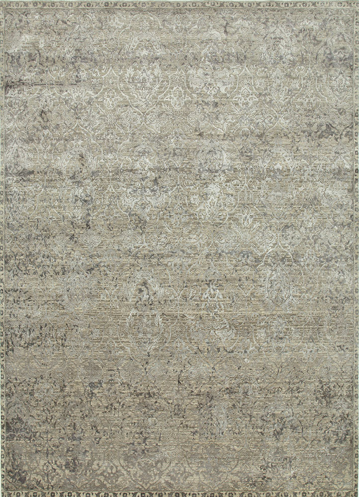 chaos theory by kavi beige and brown wool and bamboo silk hand knotted Rug - HeadShot