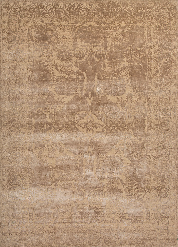 hidden by kavi beige and brown wool and bamboo silk hand knotted Rug - HeadShot