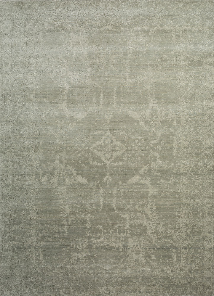 hidden by kavi green wool and bamboo silk hand knotted Rug - HeadShot