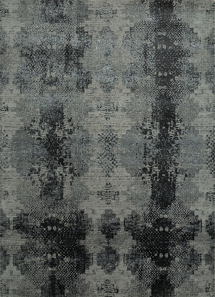 project error by kavi grey and black wool and bamboo silk hand knotted Rug - HeadShot