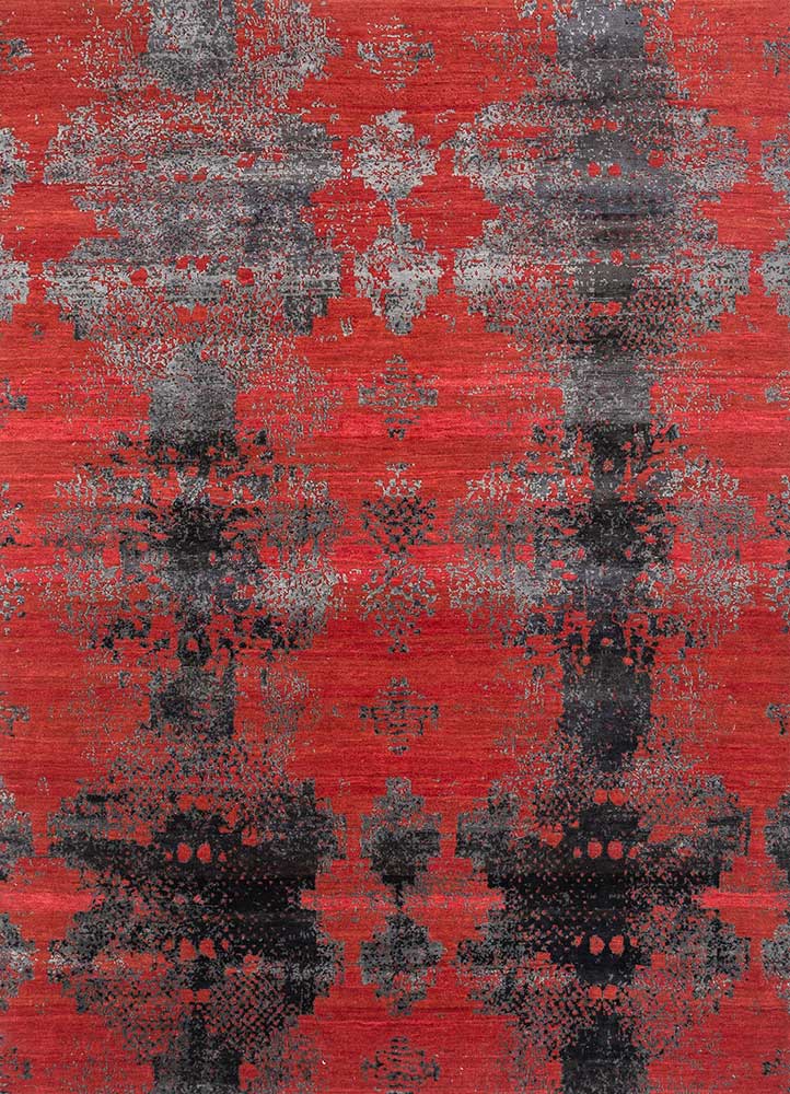 project error by kavi red and orange wool and bamboo silk hand knotted Rug - HeadShot