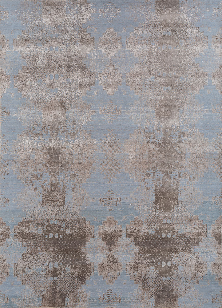 project error by kavi blue wool and bamboo silk hand knotted Rug - HeadShot