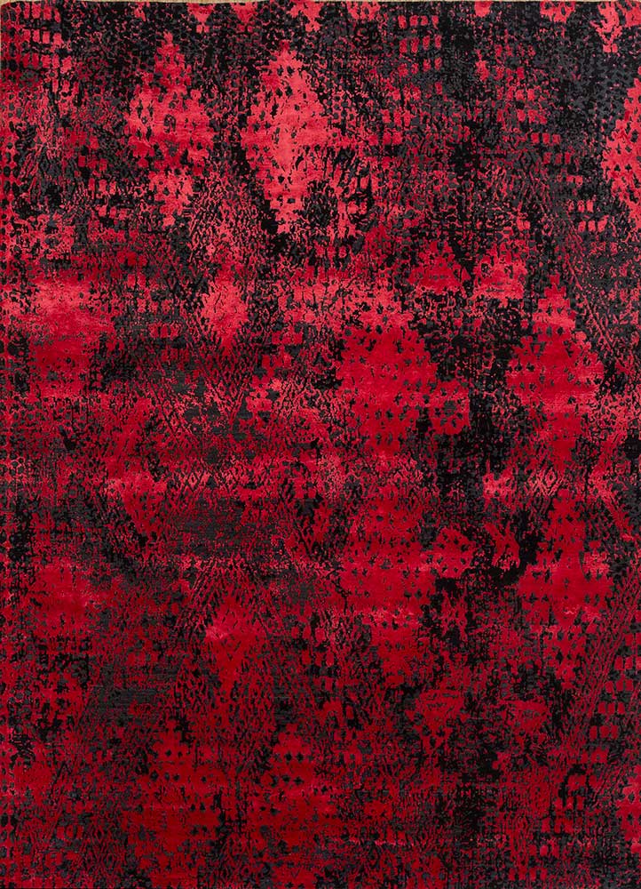 project error by kavi red and orange wool and bamboo silk hand knotted Rug - HeadShot