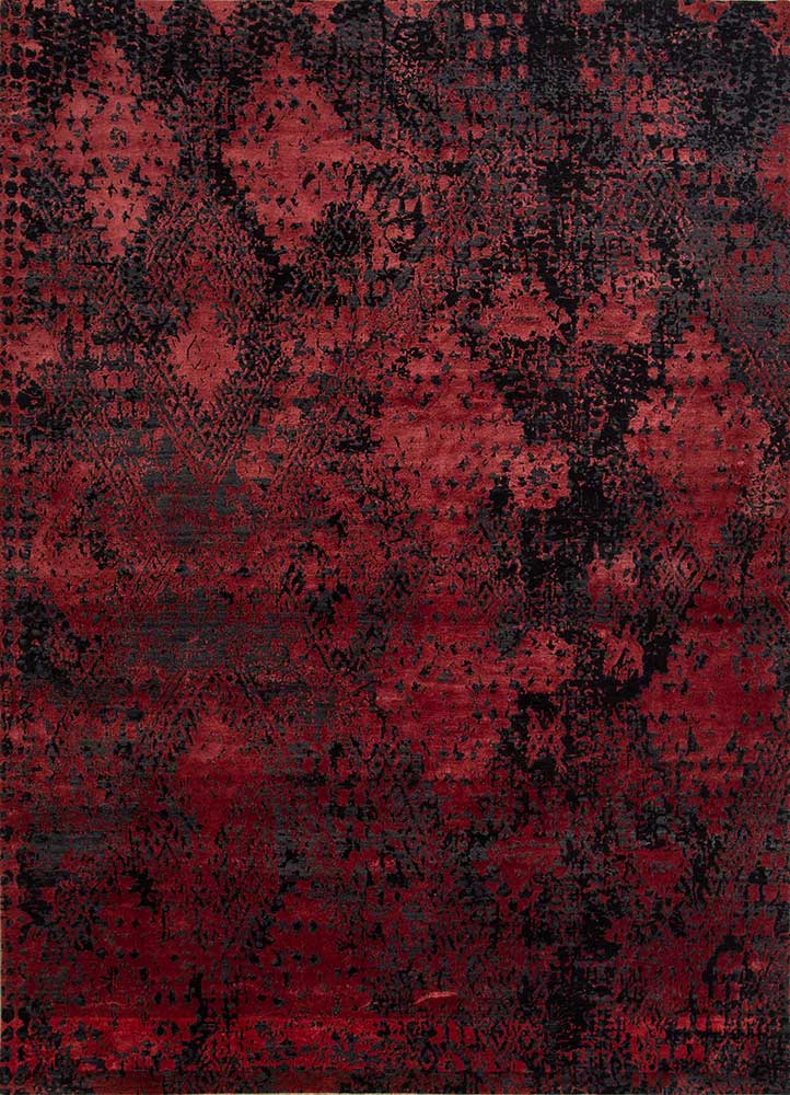 project error by kavi red and orange wool and bamboo silk hand knotted Rug - HeadShot