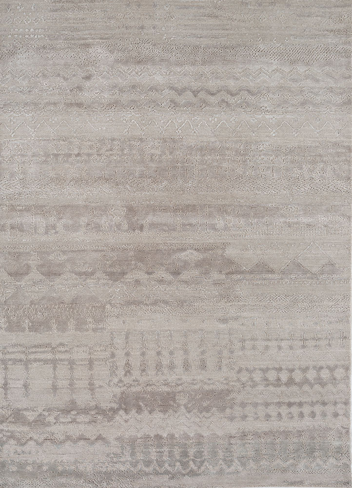 project error by kavi beige and brown wool and bamboo silk hand knotted Rug - HeadShot