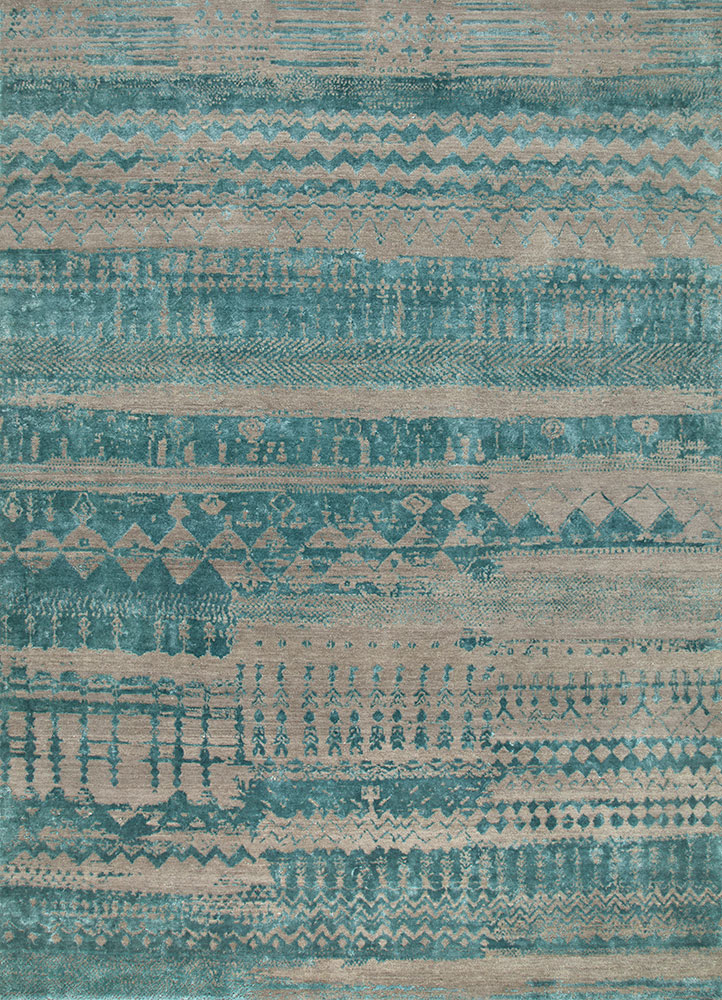 project error by kavi grey and black wool and bamboo silk hand knotted Rug - HeadShot