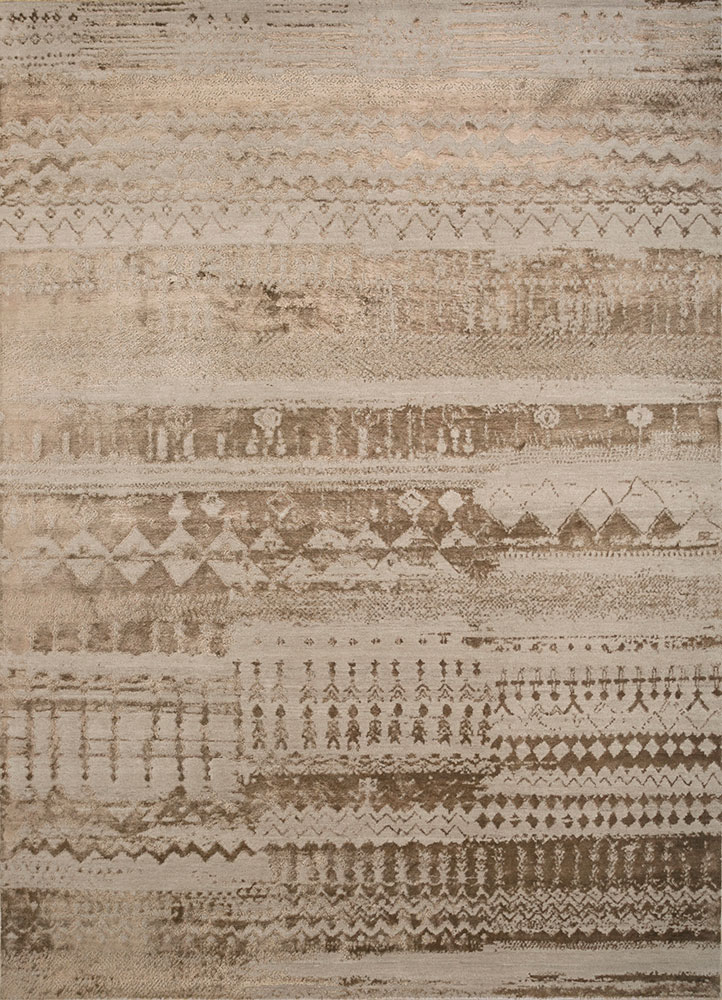 project error by kavi beige and brown wool and bamboo silk hand knotted Rug - HeadShot