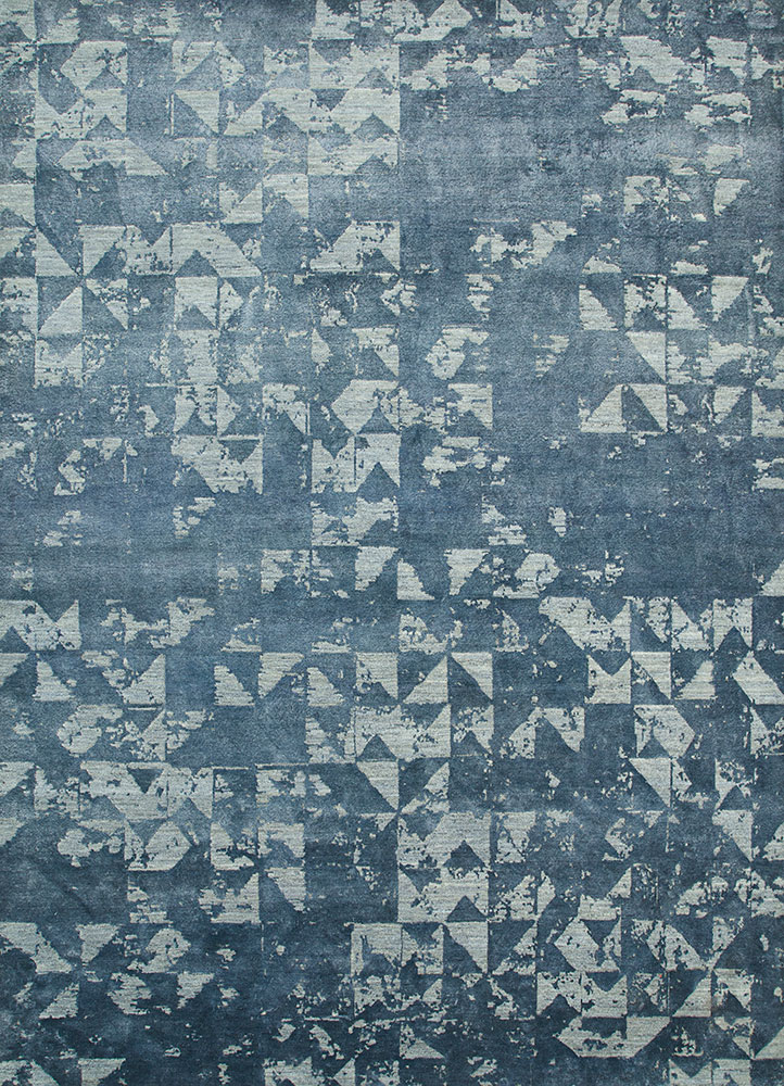 project error by kavi blue wool and bamboo silk hand knotted Rug - HeadShot