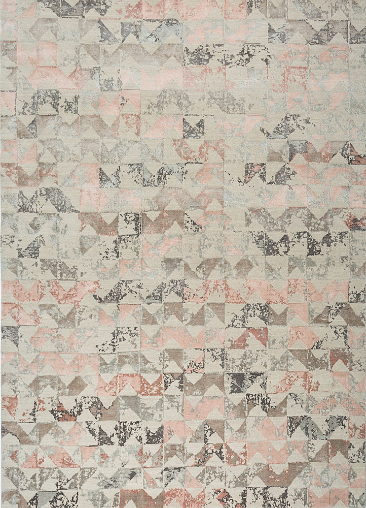 project error by kavi beige and brown wool and bamboo silk hand knotted Rug - HeadShot