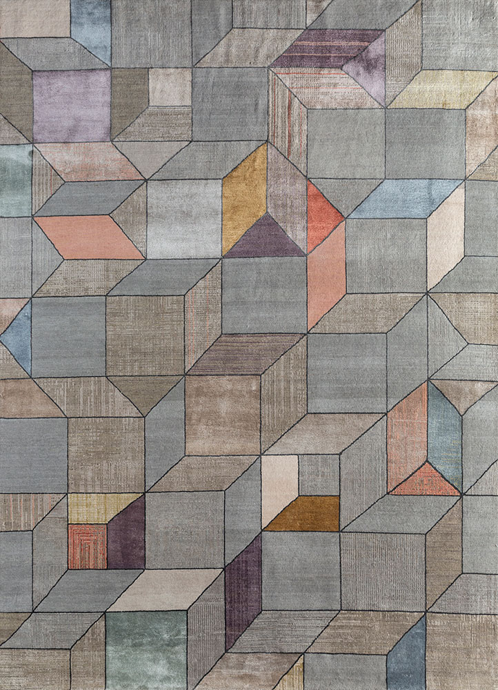 chaos theory by kavi grey and black wool and bamboo silk hand knotted Rug - HeadShot