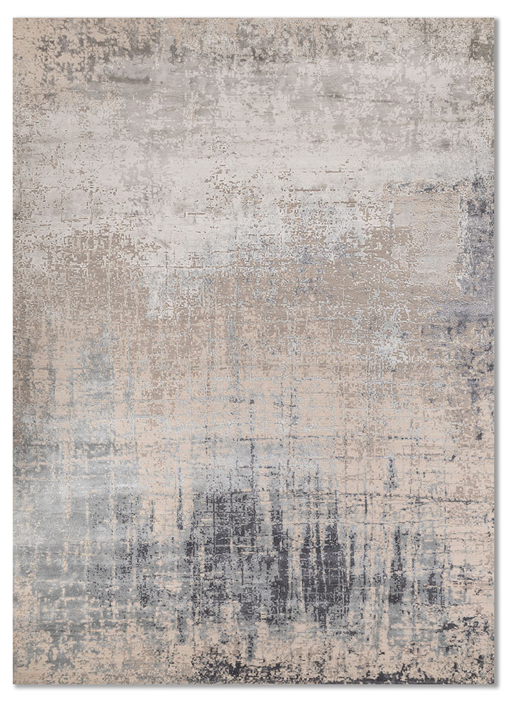 chaos theory by kavi beige and brown wool and bamboo silk hand knotted Rug - HeadShot
