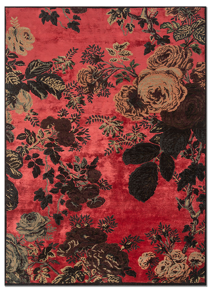 gilded age red and orange wool and bamboo silk hand knotted Rug - HeadShot
